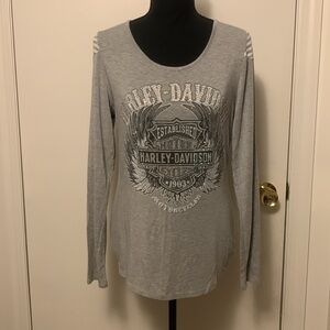 Hardly-Davidson Women’s Winged B&S Embellished Scoop Neck Long Sleeve size L